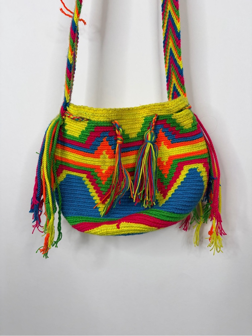 Handwoven Multicolor Crossbody Bag with Bright Yellow Accents